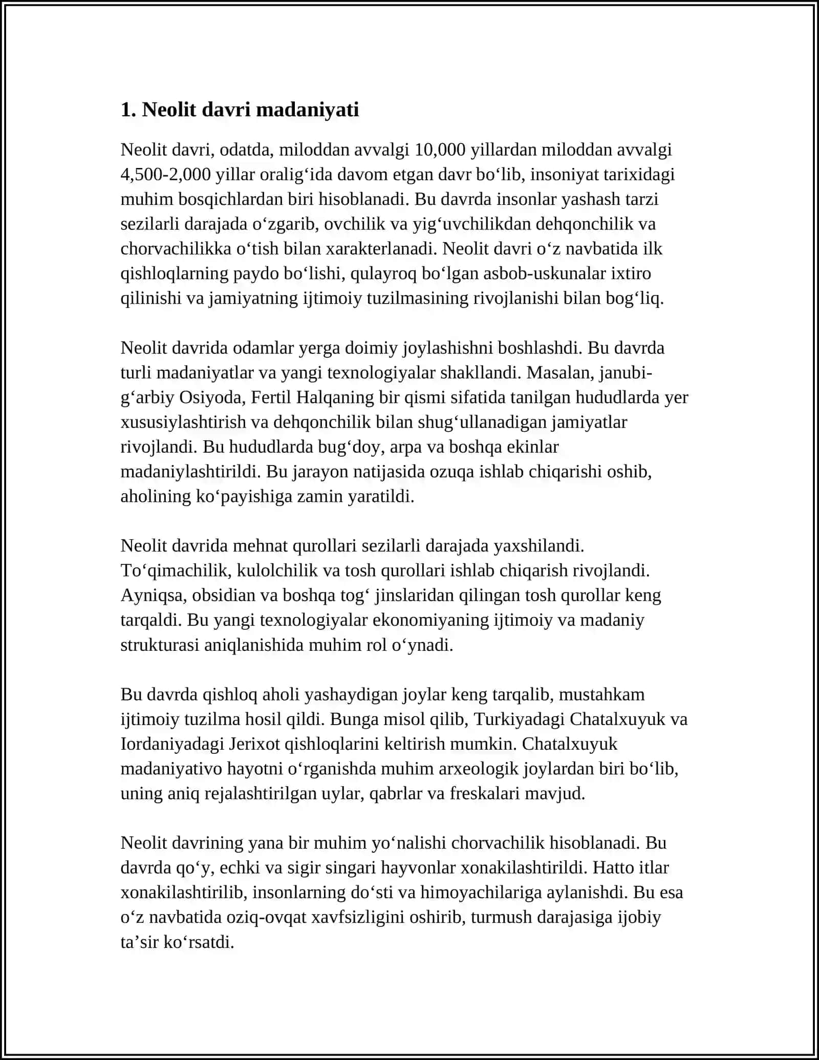 NEOLIT DAVRI YODGORLIKLARI 3