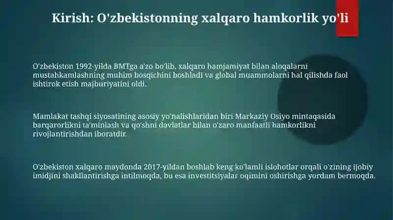 O'zbekistonning xalqaro tashkilotlar bilan hamkorlik aloqalari 3