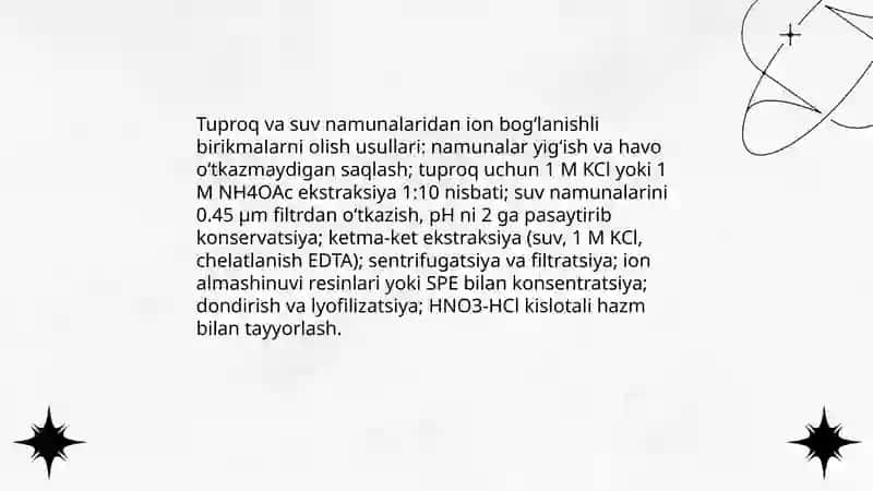 Tuproq va suv tarkibida ion bogʻlanishli birikmalarni aniqlash 3