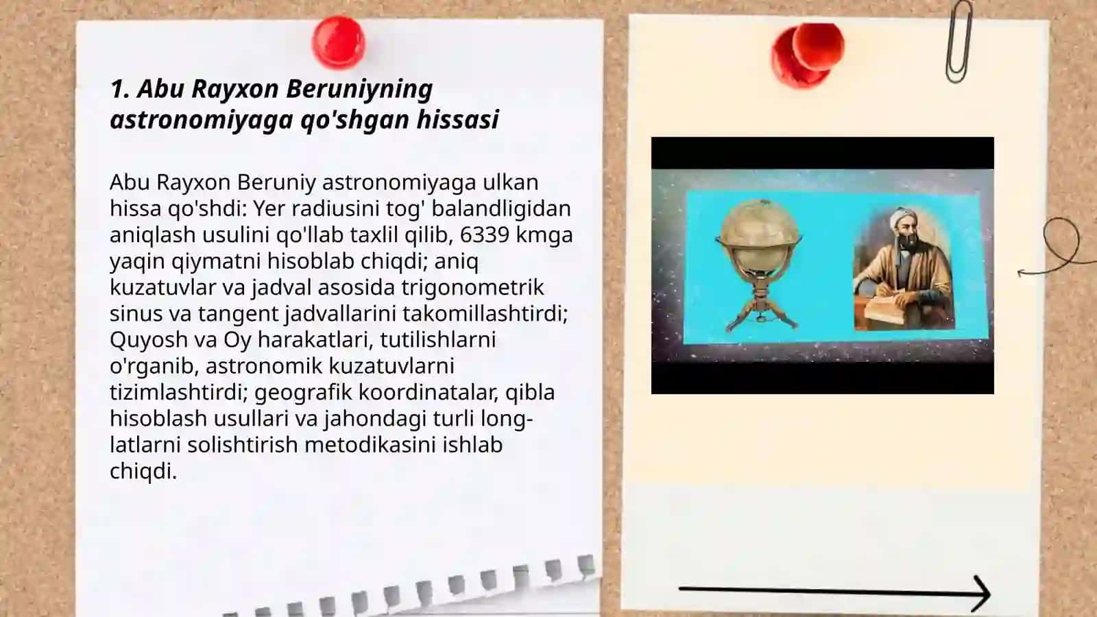 Abu Rayxon Beruniyning astronomiyaga qo'shgan hissasi 3