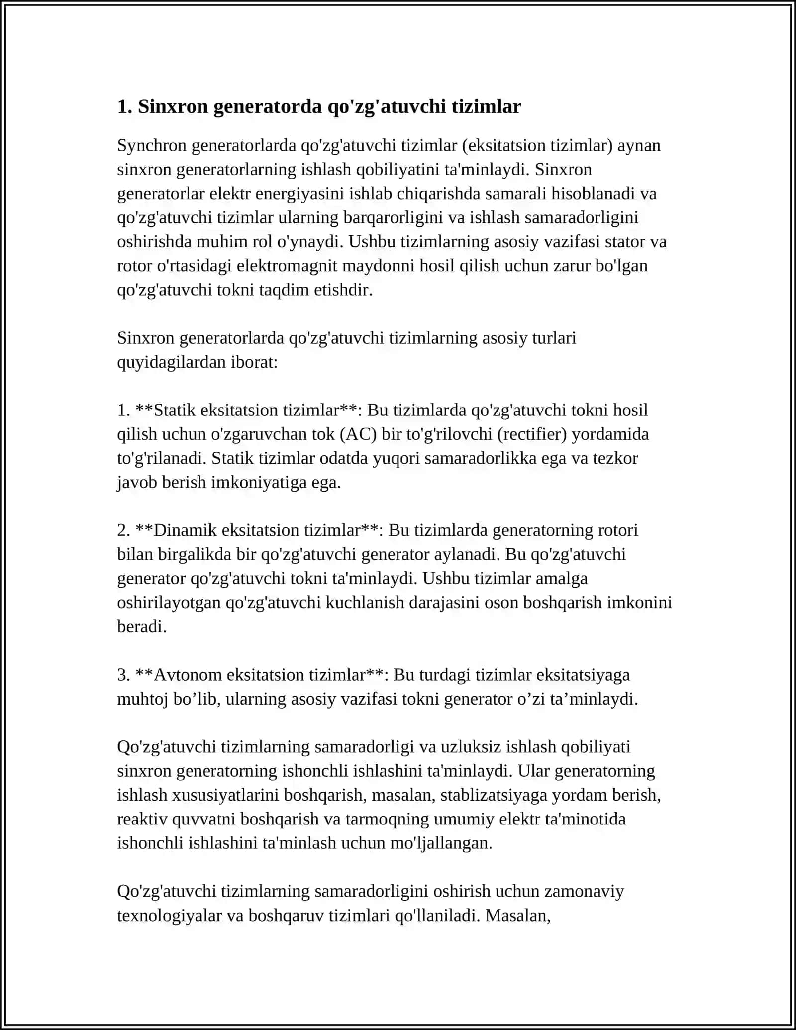 SINXRON GENERATORLARNI QO'ZG'ATISH TIZIMLARI 3