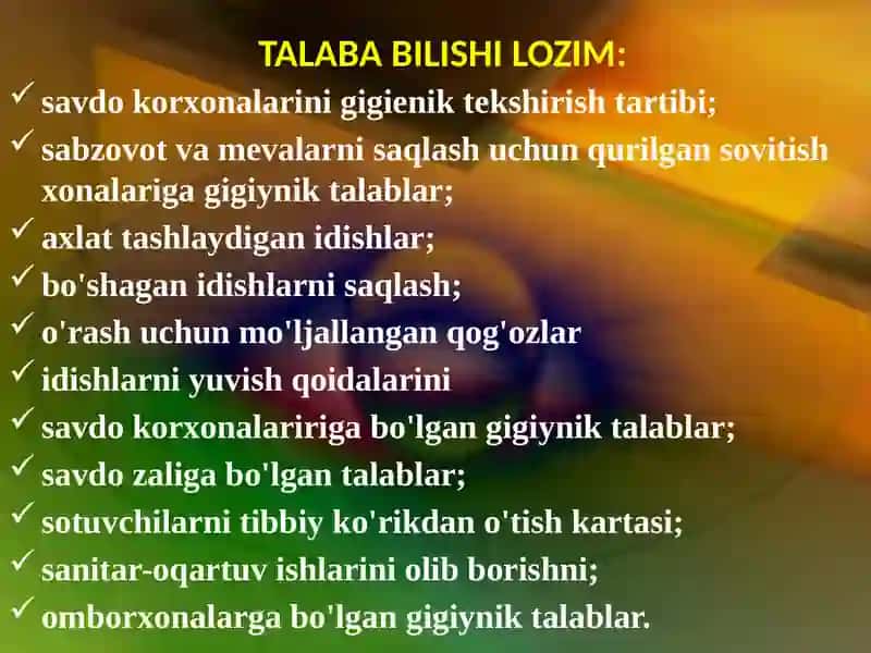 Ovqatlanish gigienasi fani 3