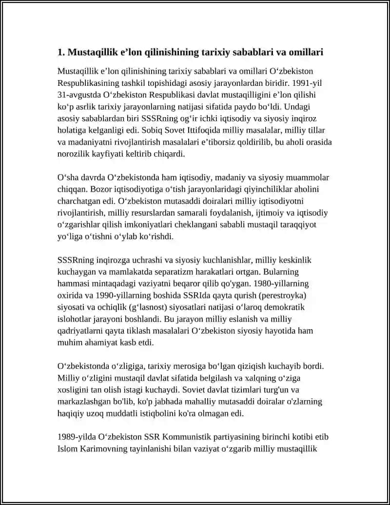 MUSTAQIL OʻZBEKISTONNING TASHKIL TOPISHI VA UNING TARIXIY AHAMIYATI 3