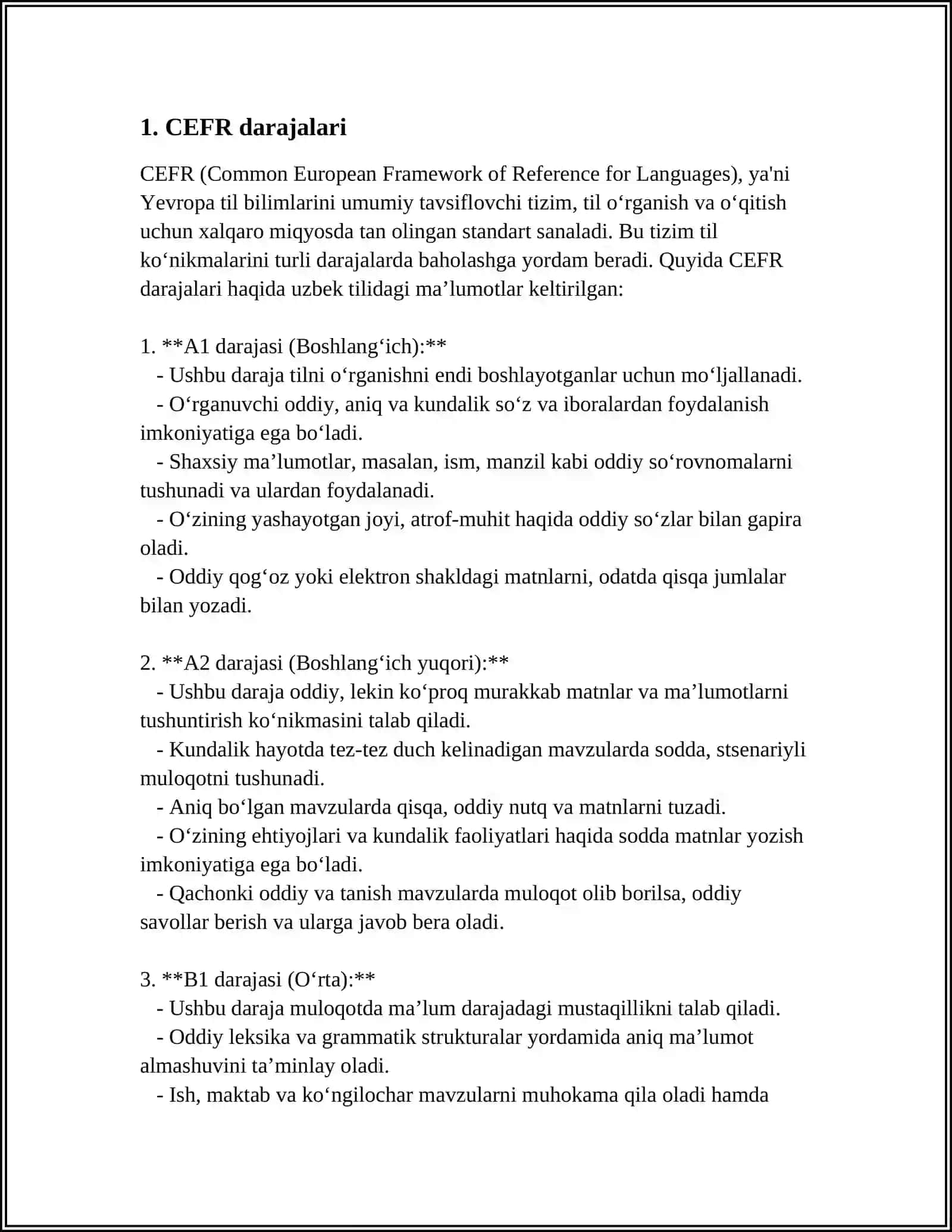 SELF ASSESSMENT.ASSESSING YOUR LANGUAGE SKILLS USING CEFR 3
