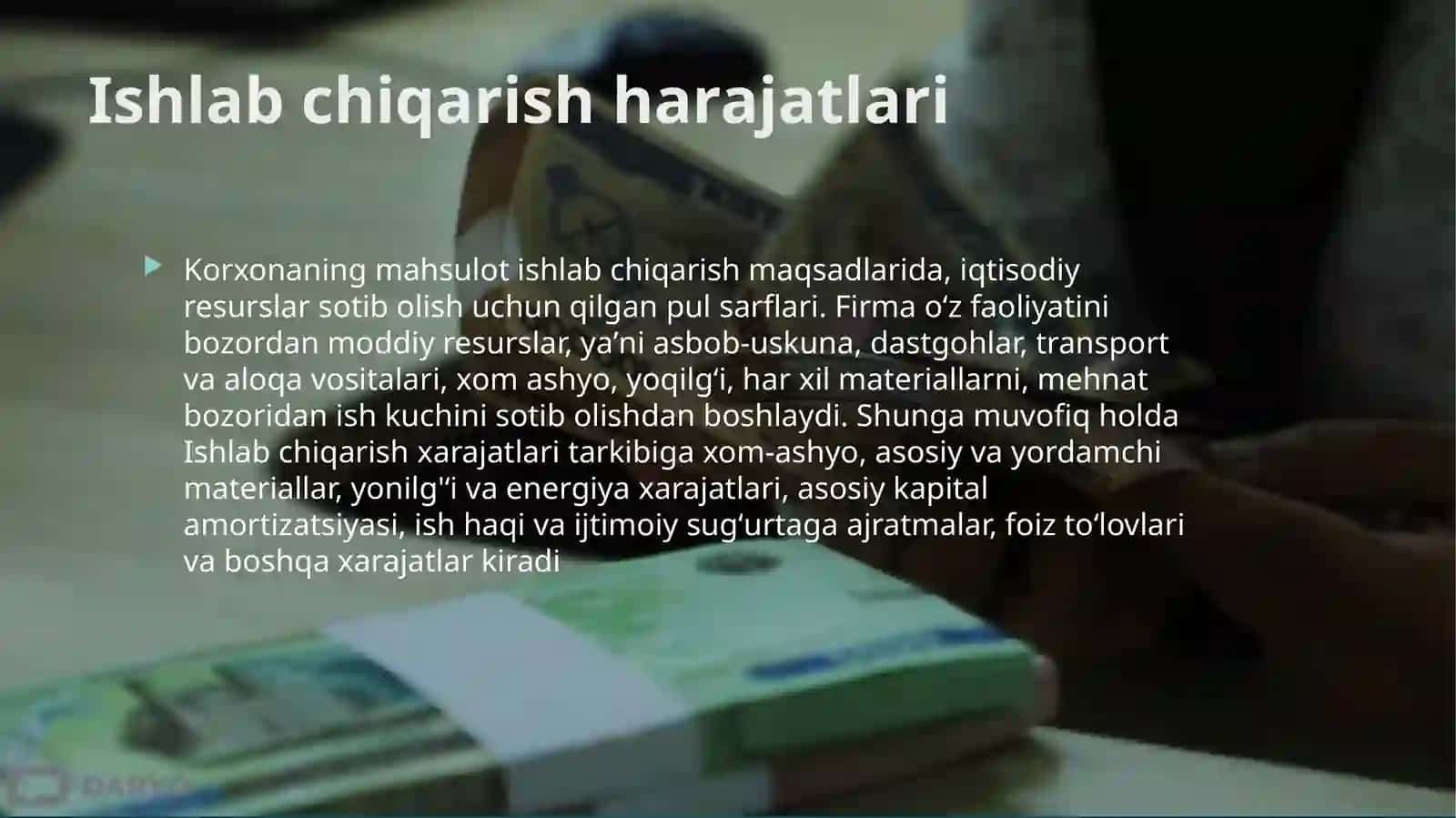 Ishlab chiqarish xarajatlari tushunchasi va uning tarkibi 3