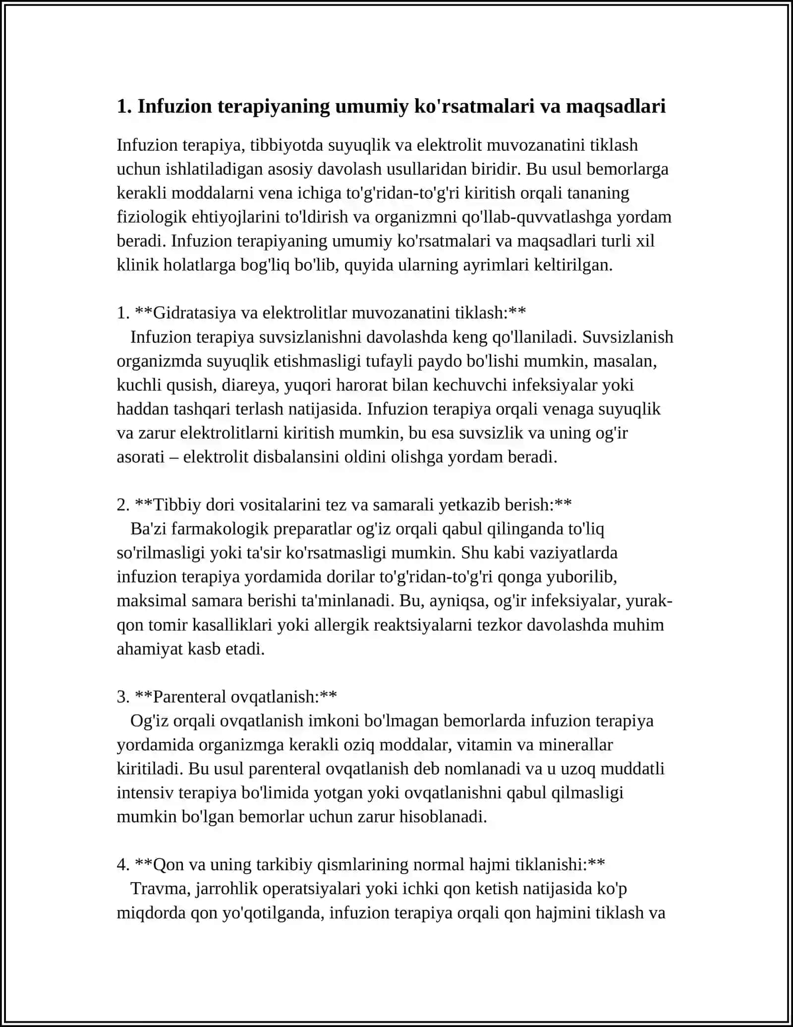 INFUZION TERAPIYA. KO’RSATMA VA QARSHI KO’RSATMALAR 3