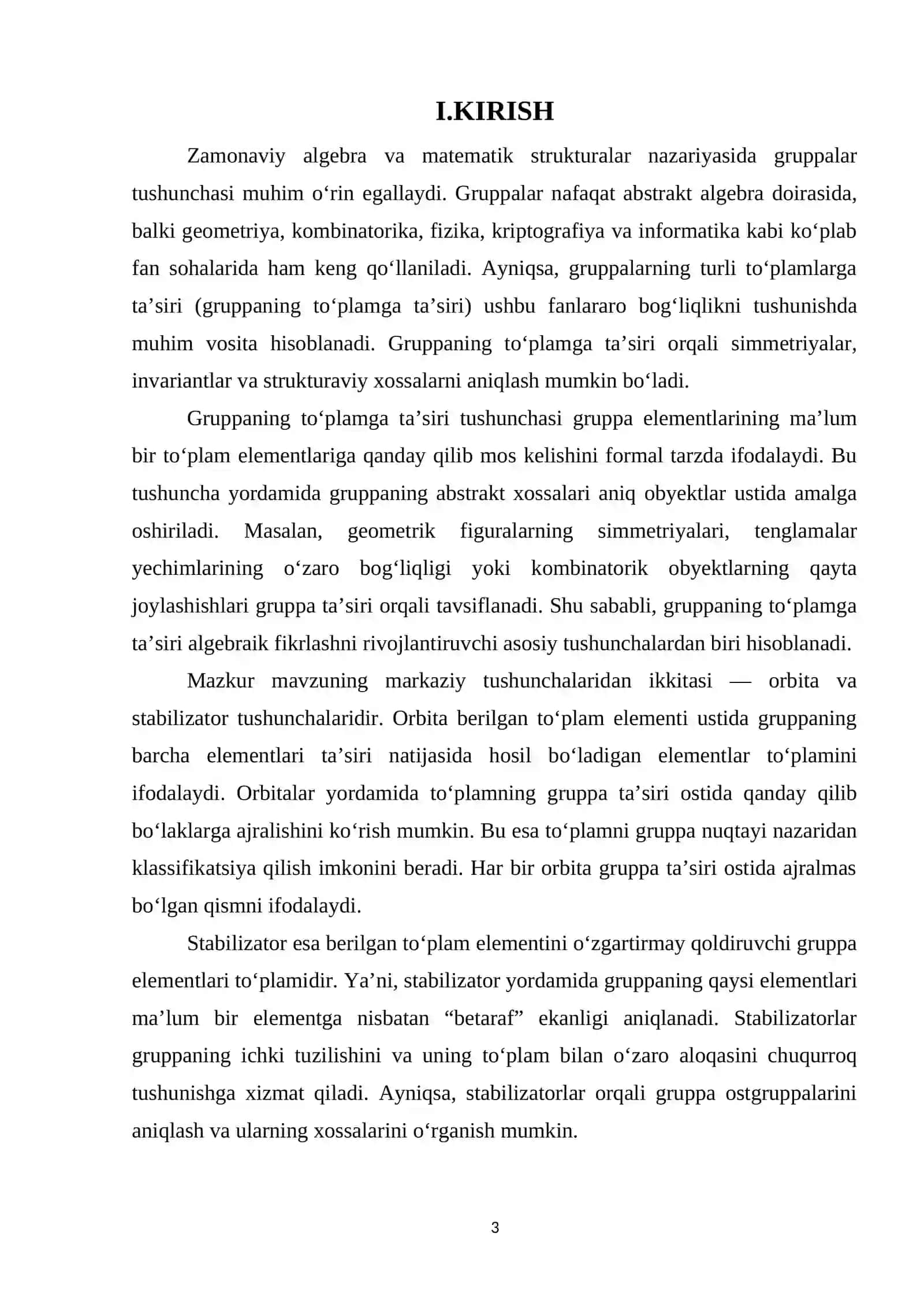 Gruppaning toʻplamga taʼsiri. Orbita va stabilizator 3
