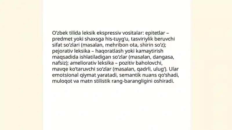 Oʻzbek tilida ekspressivlik ifodalanishining lisoniy va nolisoniy vositalari 3