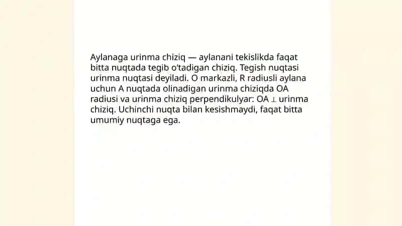 Aylanaga urinma va uning xossalari 3