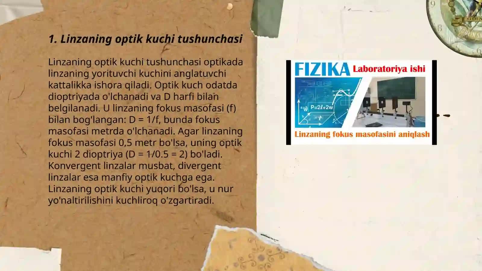Linzaning optik kuchi va fokus masofasini aniqlash 3