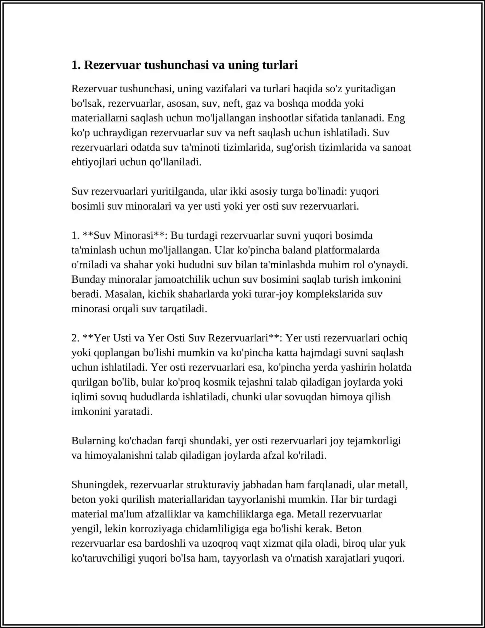 BOSH REJASINI ISHLASH.REZERVUAR 3