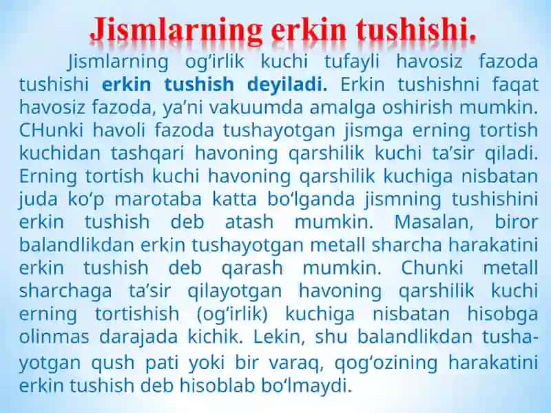 Jismlarning erkin tushishi 3