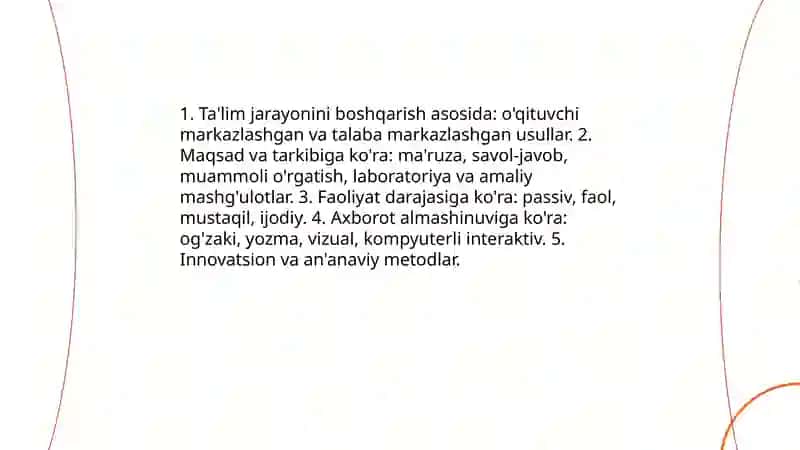 Ta'lim metodlarini tasniflash 3