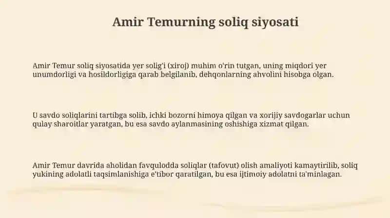 Amir Temurning iqtisodiy qarashlari 3