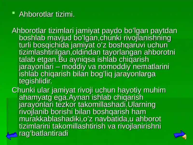 Isaqova Gavharoy "INFORMATIKA VA AXBOROT TEXNOLOGIYALARI" slaydi 3