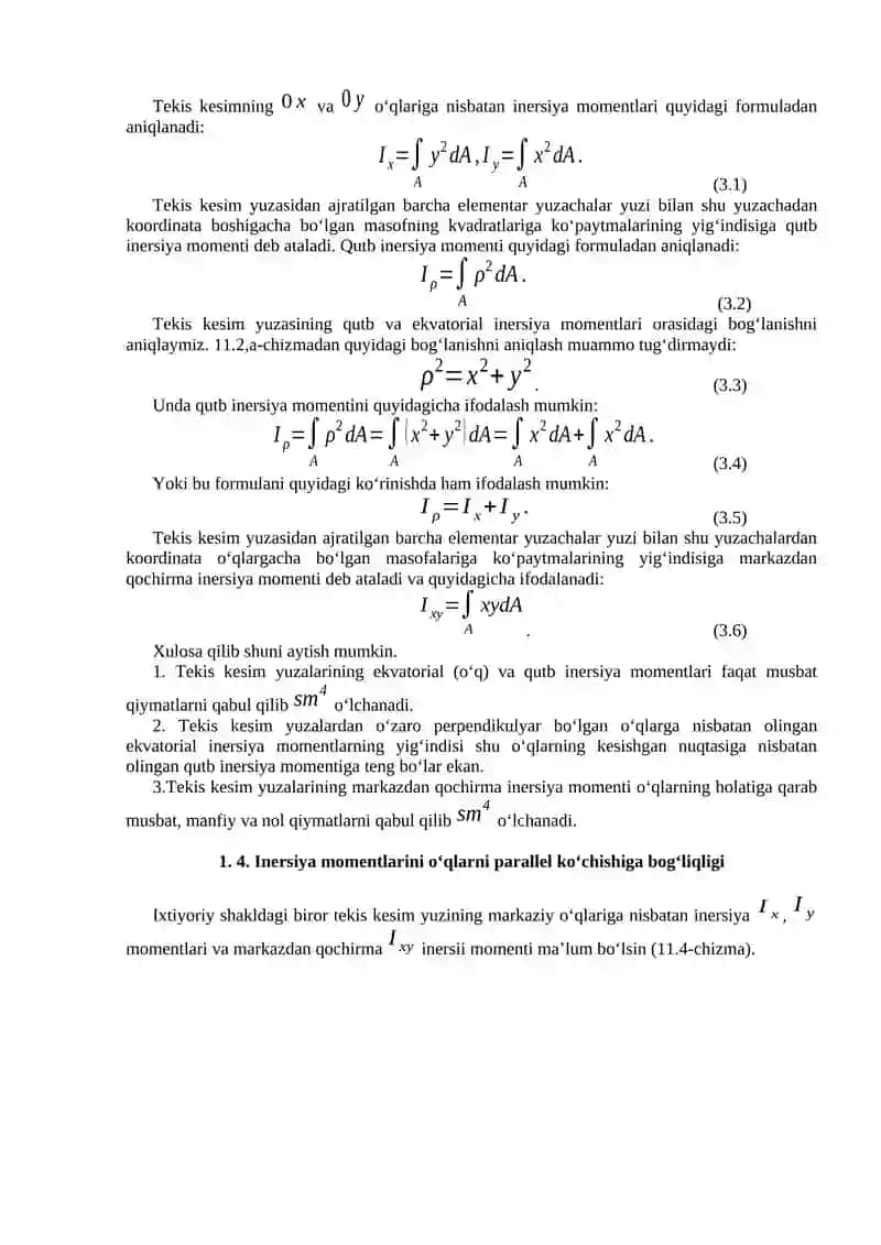 Tekis kesim yuzalarining inersiya momentlari 3