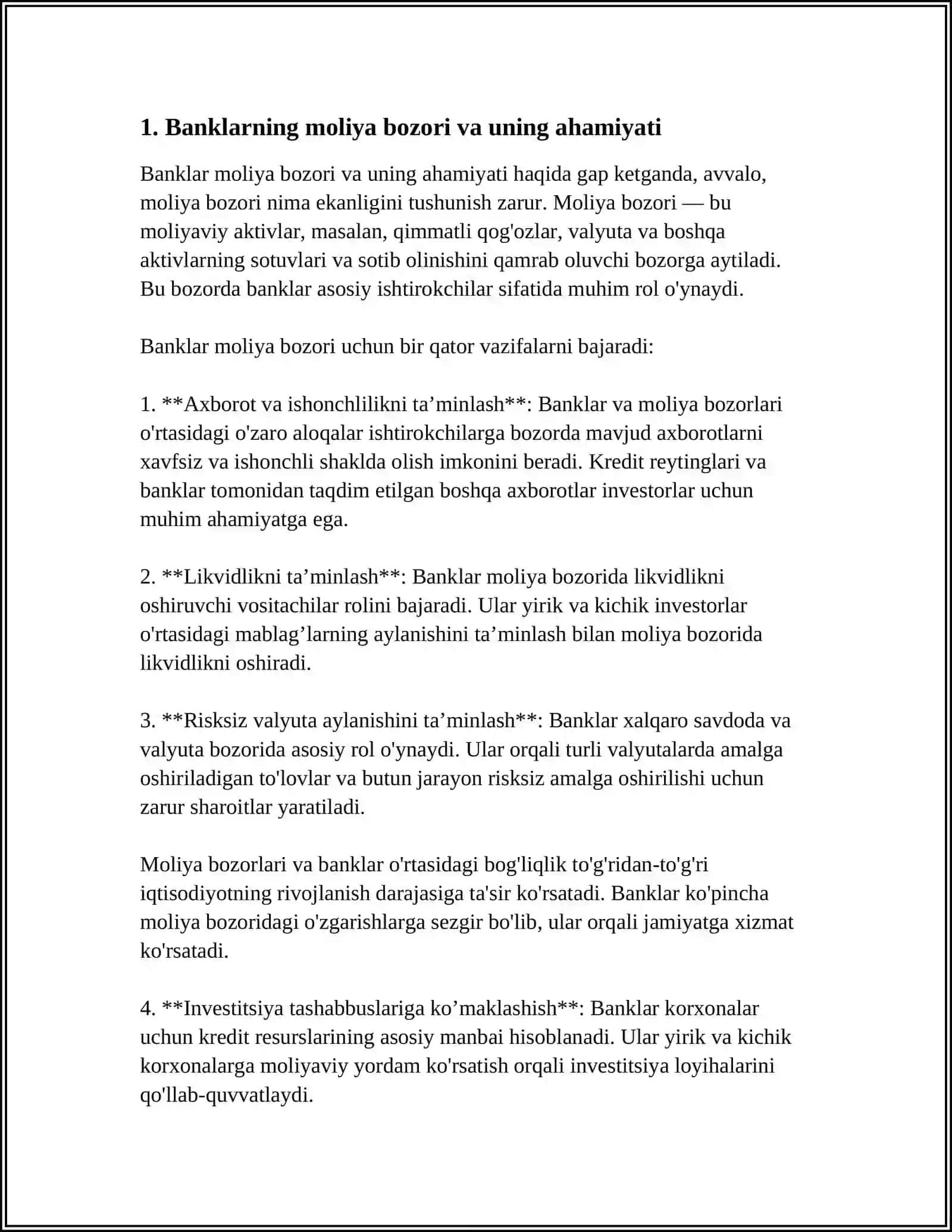 BANKLARNING MOLIYA BOZORIDAGI FAOLIYATI 3