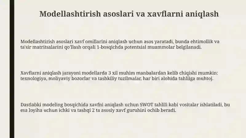 Modellashtirish va risklarni tahlil qilish 3