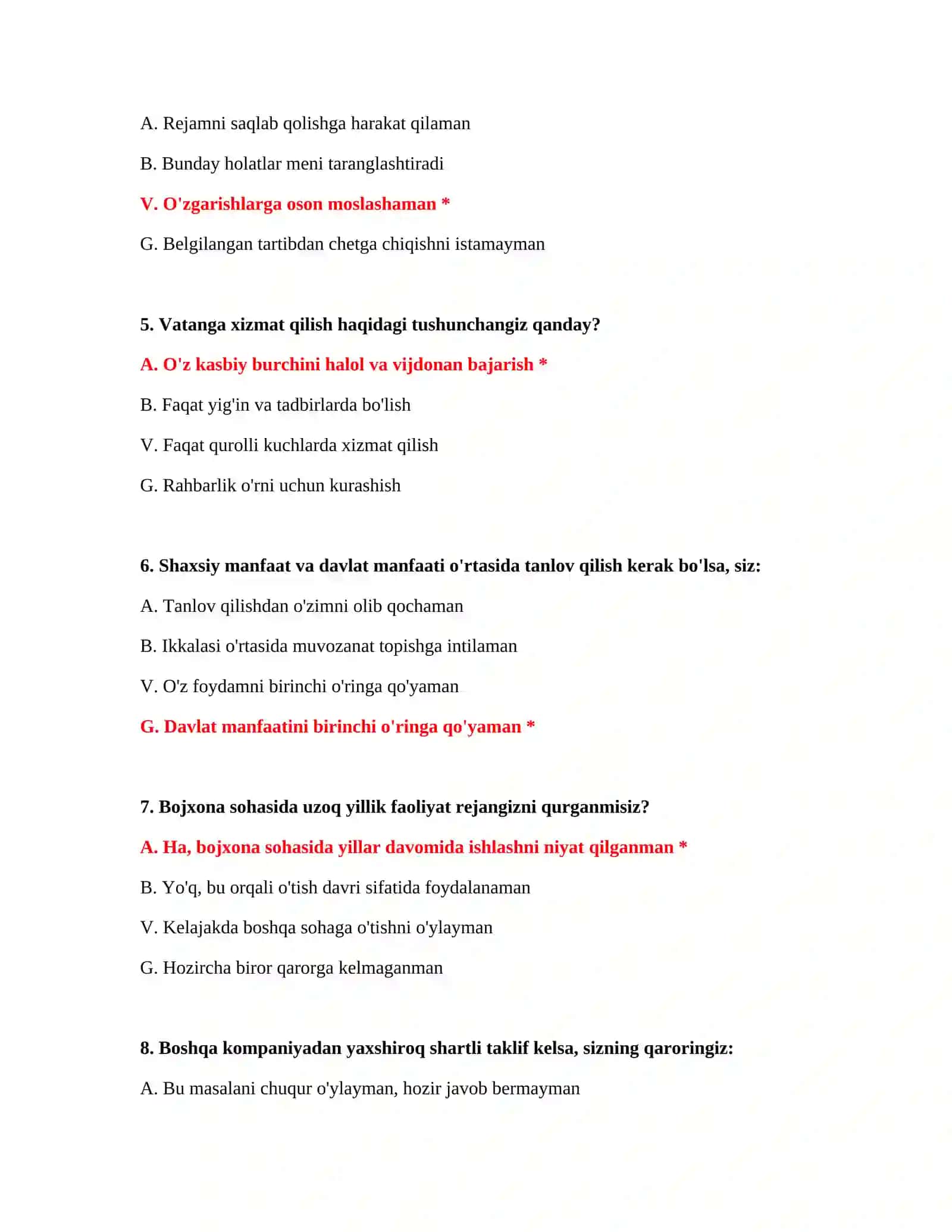 Bojxona testlari namunasi 3