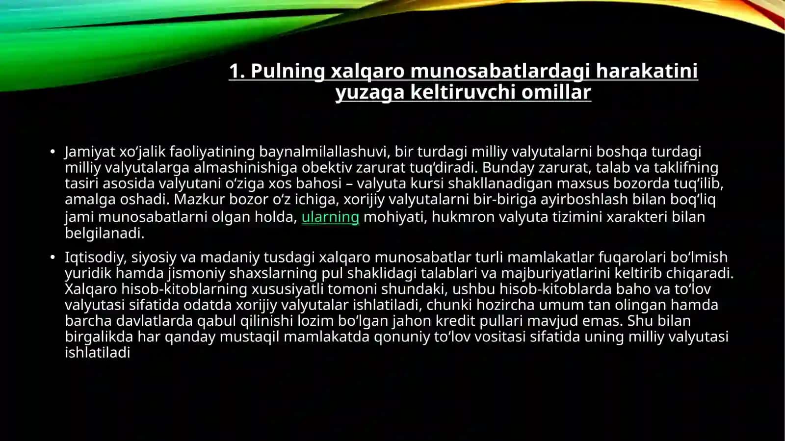 Pulning xalqaro munosabatlardagi harakati 3