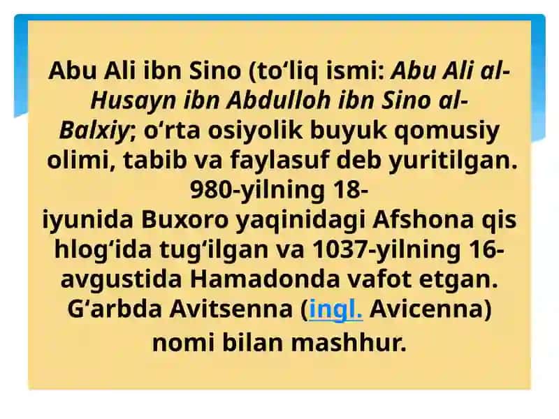 Abu Ali Ibn Sinoning ilmiy me’rosi 3