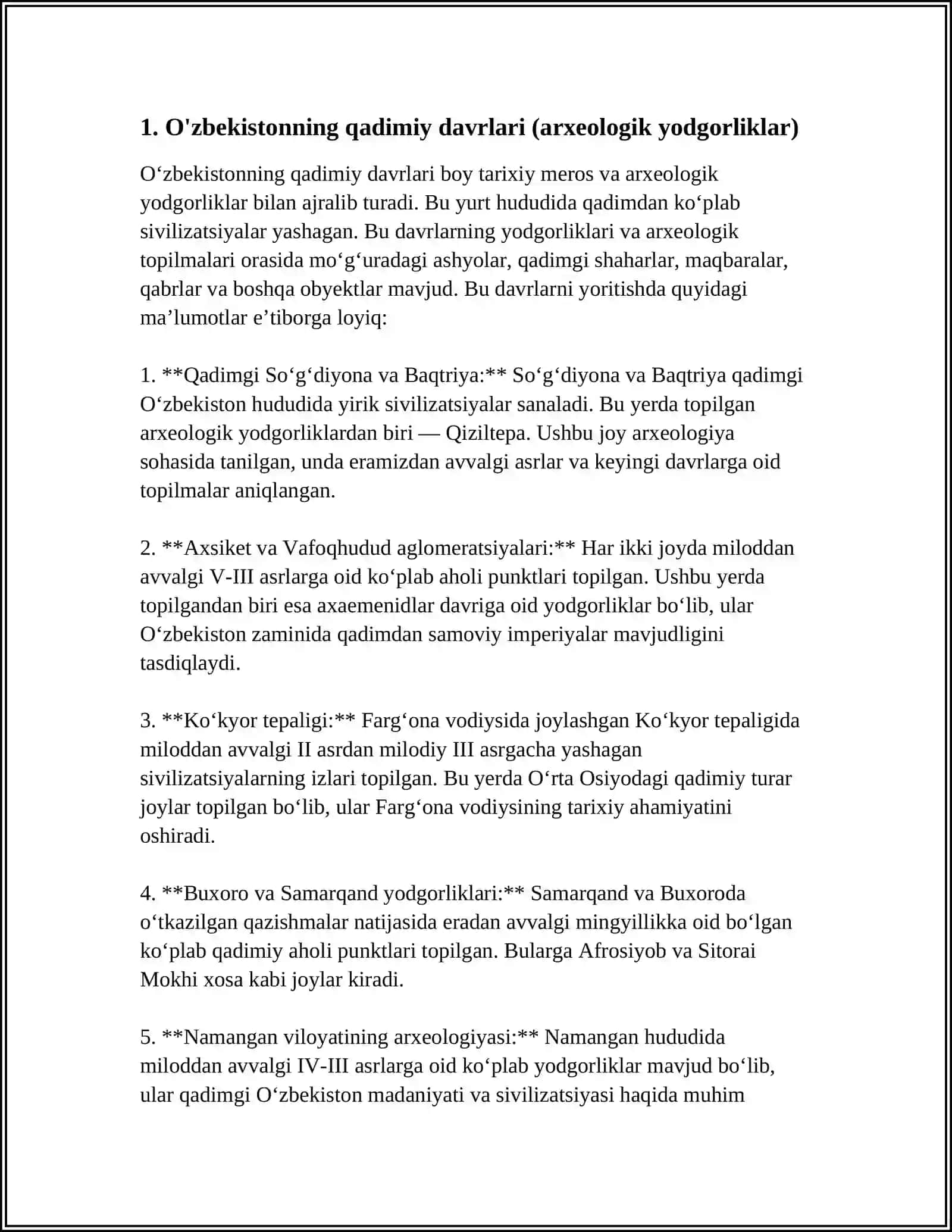 O'ZBEKISTON TARIXI HAQIDA REFERAT 3
