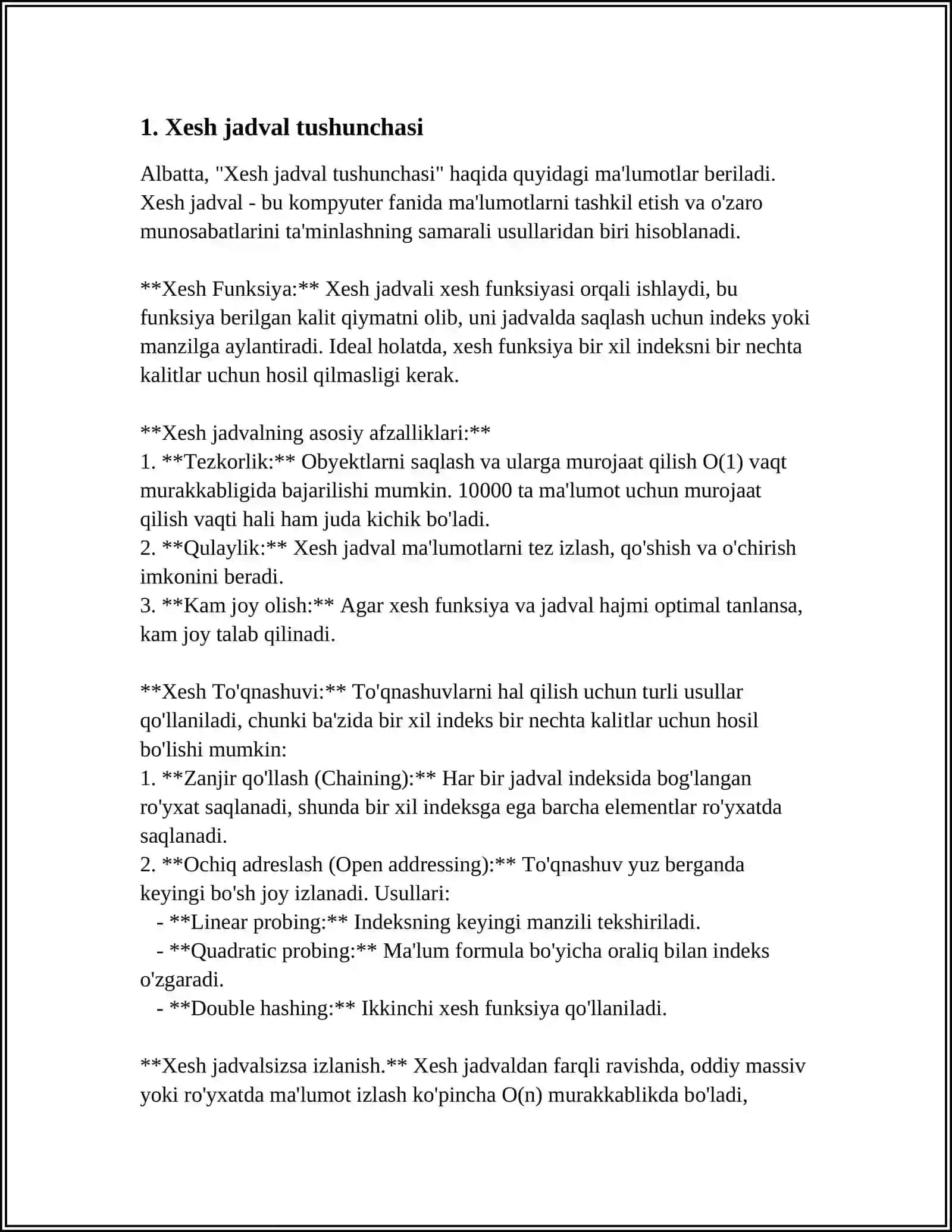 XESH JADVAL VA XESH FUNKSIYALARI 3