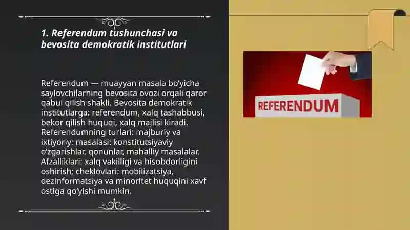 Referendum va bevoseta demokratik institutlar 3
