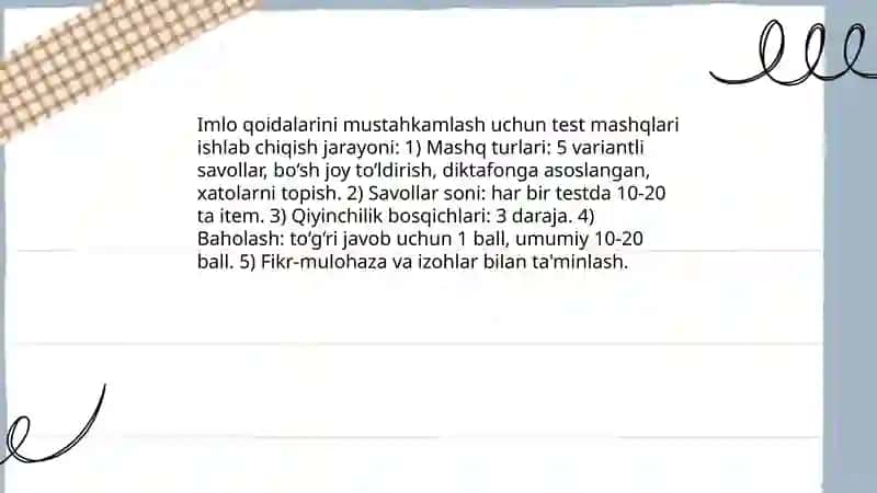 Imloviy savodxonlikni oshirish bòyicha mashqlar ishlab chiqish 3
