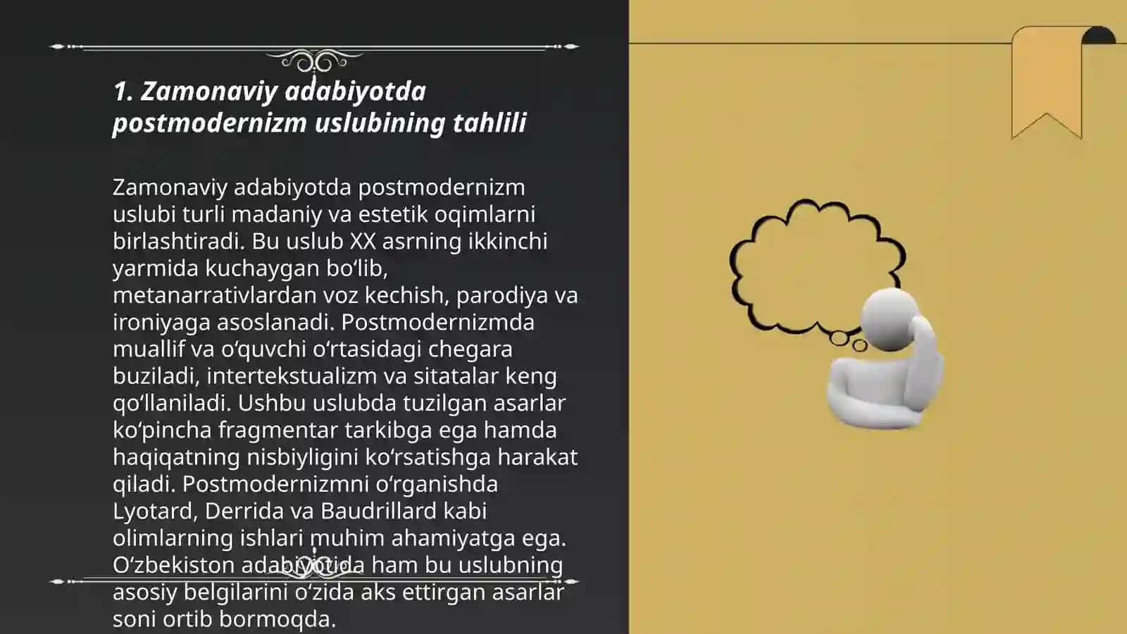 Zamonaviy adabiyotda postmodernizm uslubining tahlili 3
