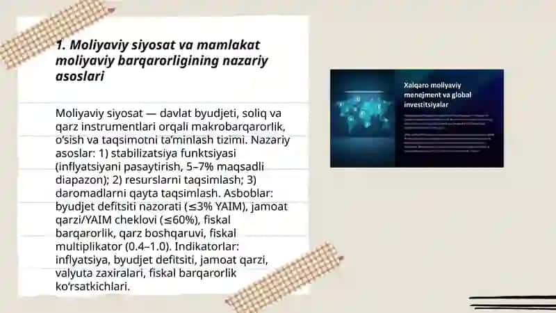 Molyaviy siyosat mamlakat molyaviy barqarorligining asosi sifatida 3