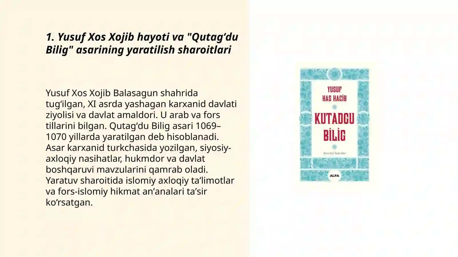 Yusuf Xos Xojib "Qutagʻdu Bilig" asari 3
