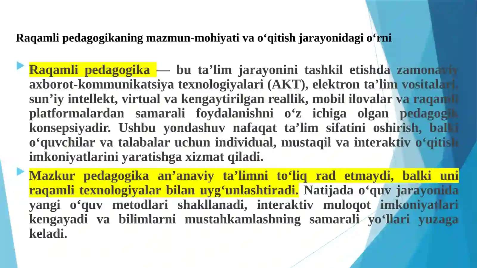 RAQAMLI PEDAGOGIKA BO‘YICHA O‘QITISHNI TASHKIL ETISH SHAKLLARI 3