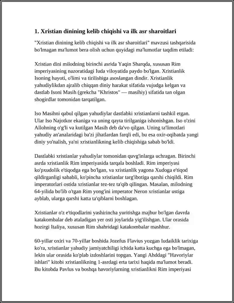 "XRISTIAN DINI TARIXI VA ASOSIY G'OYALARI" Referat 3
