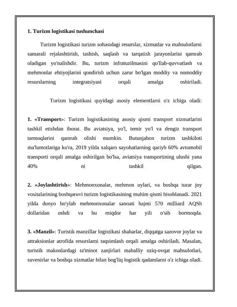 referat mustaqil ish TURIZM 3