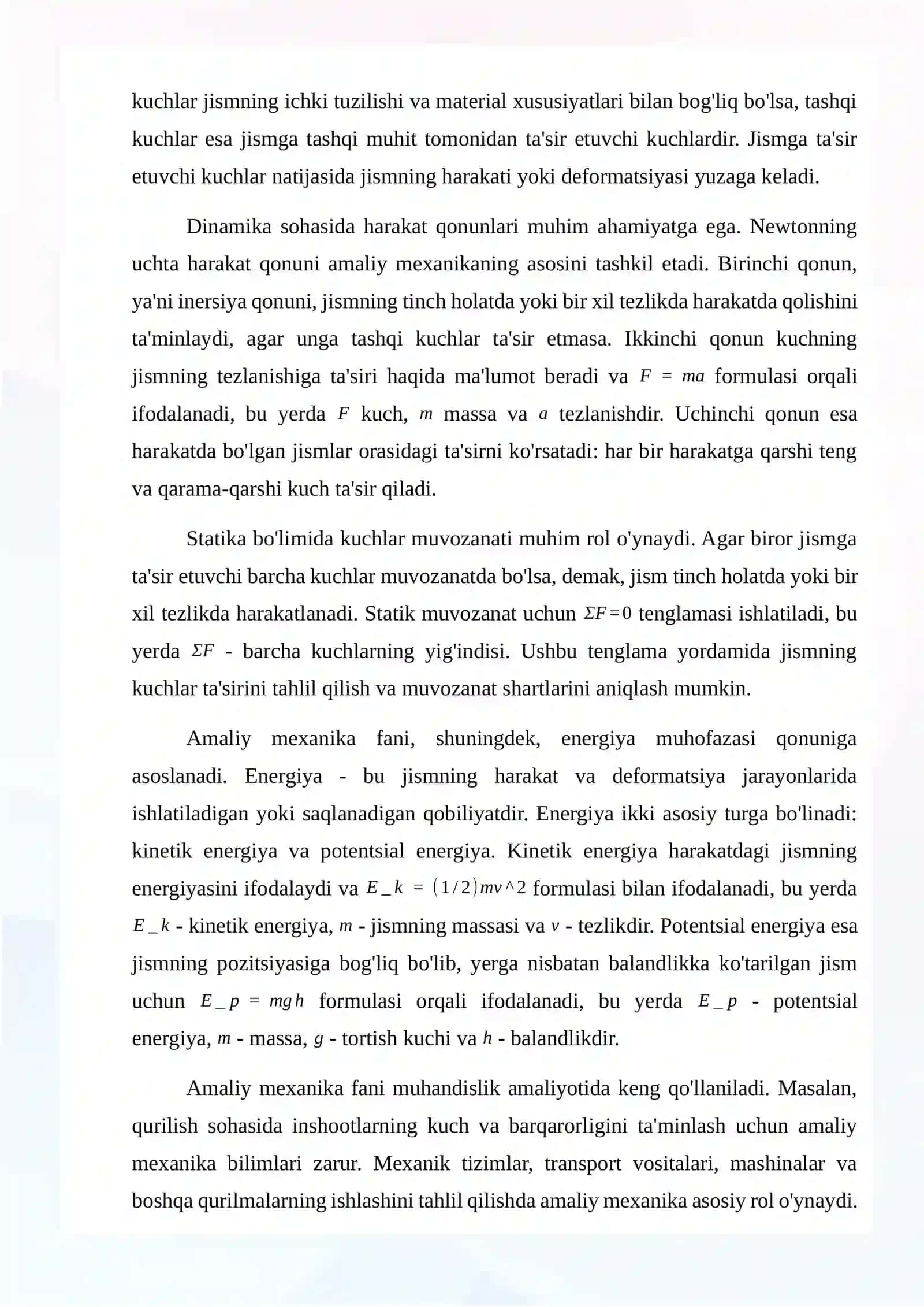 Amaliy mexanika fanining mazmuni va kelib chiqishi 3