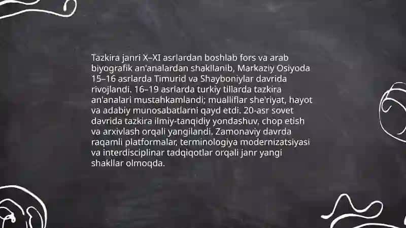 Tazkira janr va uning zamonaviy kurinishlari 3