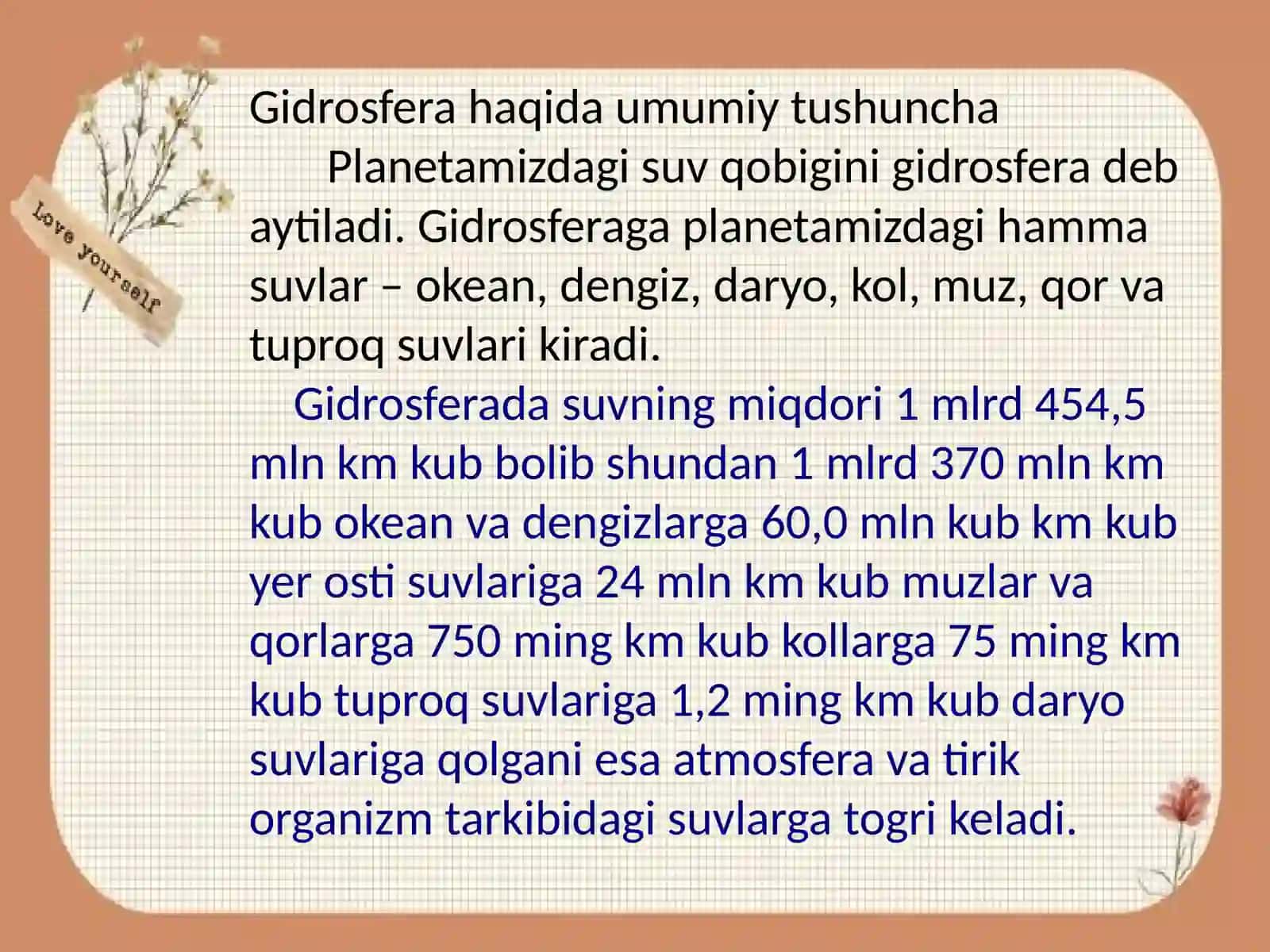 Yerning geografik qobig‘i. Gidrosfera. 3