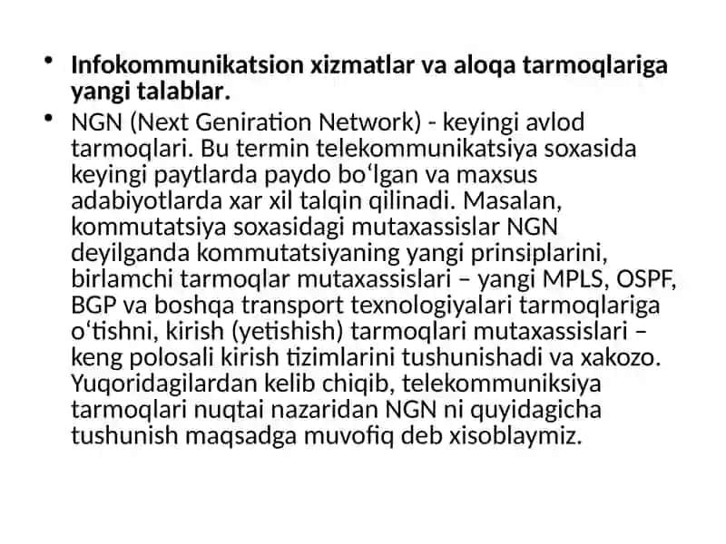 Keyingi avlod tarmoqlari (NextGeniration Network) 3