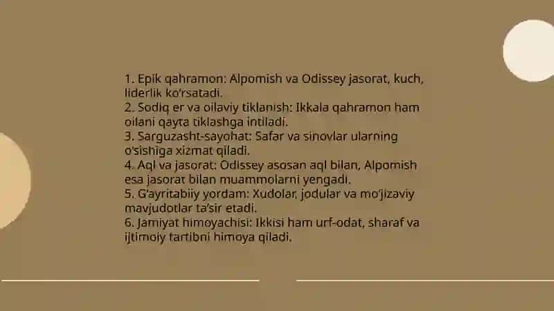 Alpomish va Oddissia dostoni qiyosiy tahlili 3