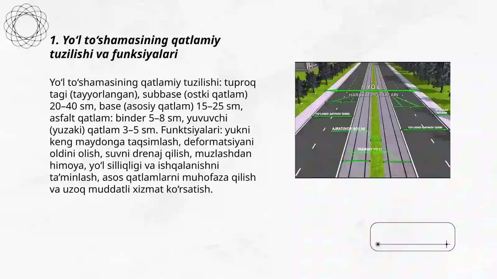 Yo‘l to‘shamasinig elementlari va ularga qo'yiladigan talablar 3