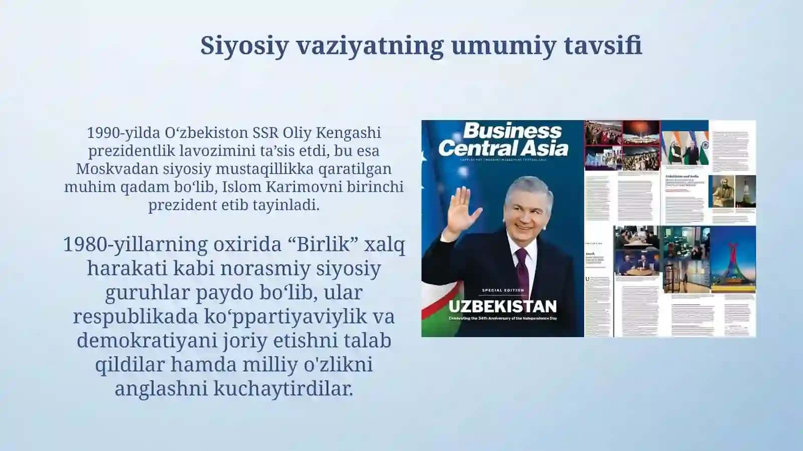 Mustaqillikka erishisharafasida Oʻzbekistondagi ijtimoiy siyosiy jarayonlar 3