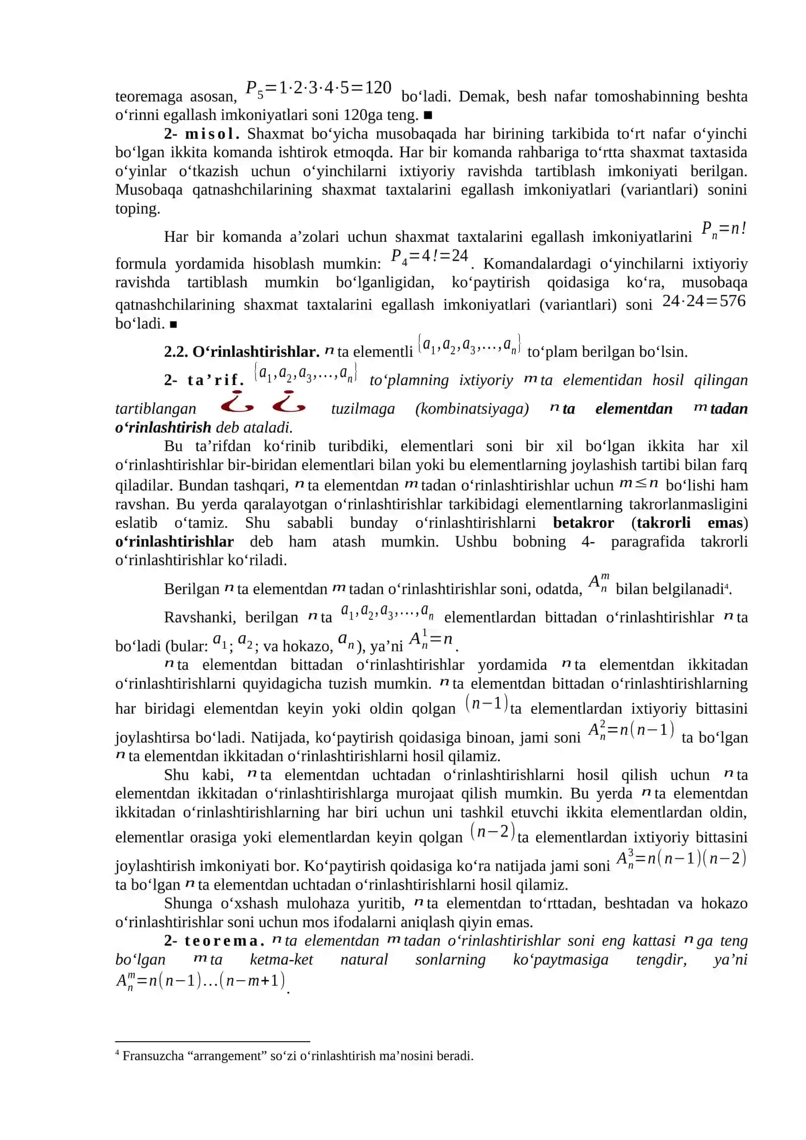 Asosiy kombinatsiyalar va o‘rin almashtirishlar 3