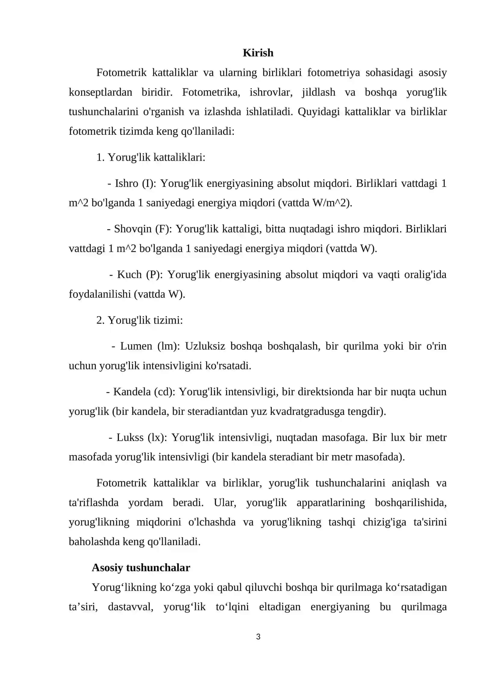 Fotometrik kattaliklar va ularning birliklari 3