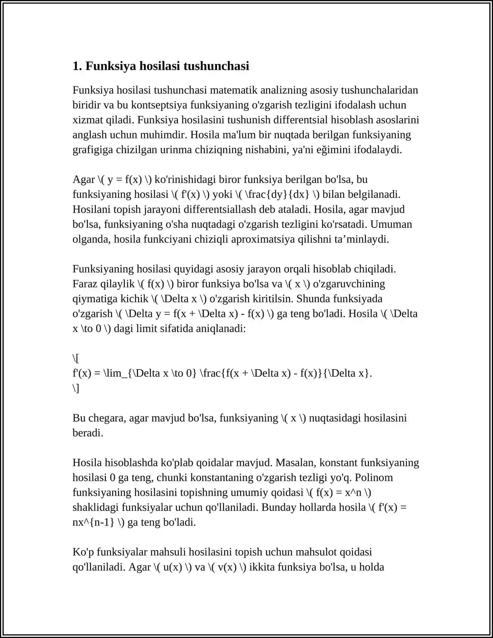 Mavzu: Funksiya Hosilasi va Differensiali. Funksiya Hosilasi va Differensial 3