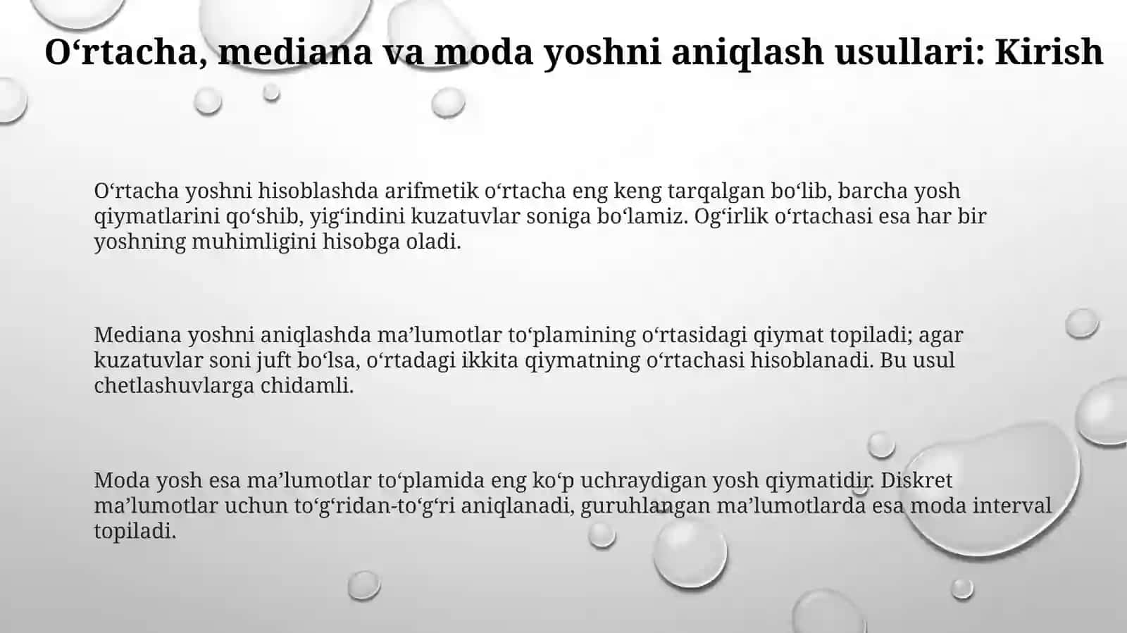 O‘rtacha mediana va modal yoshni aniqlash usullari 3