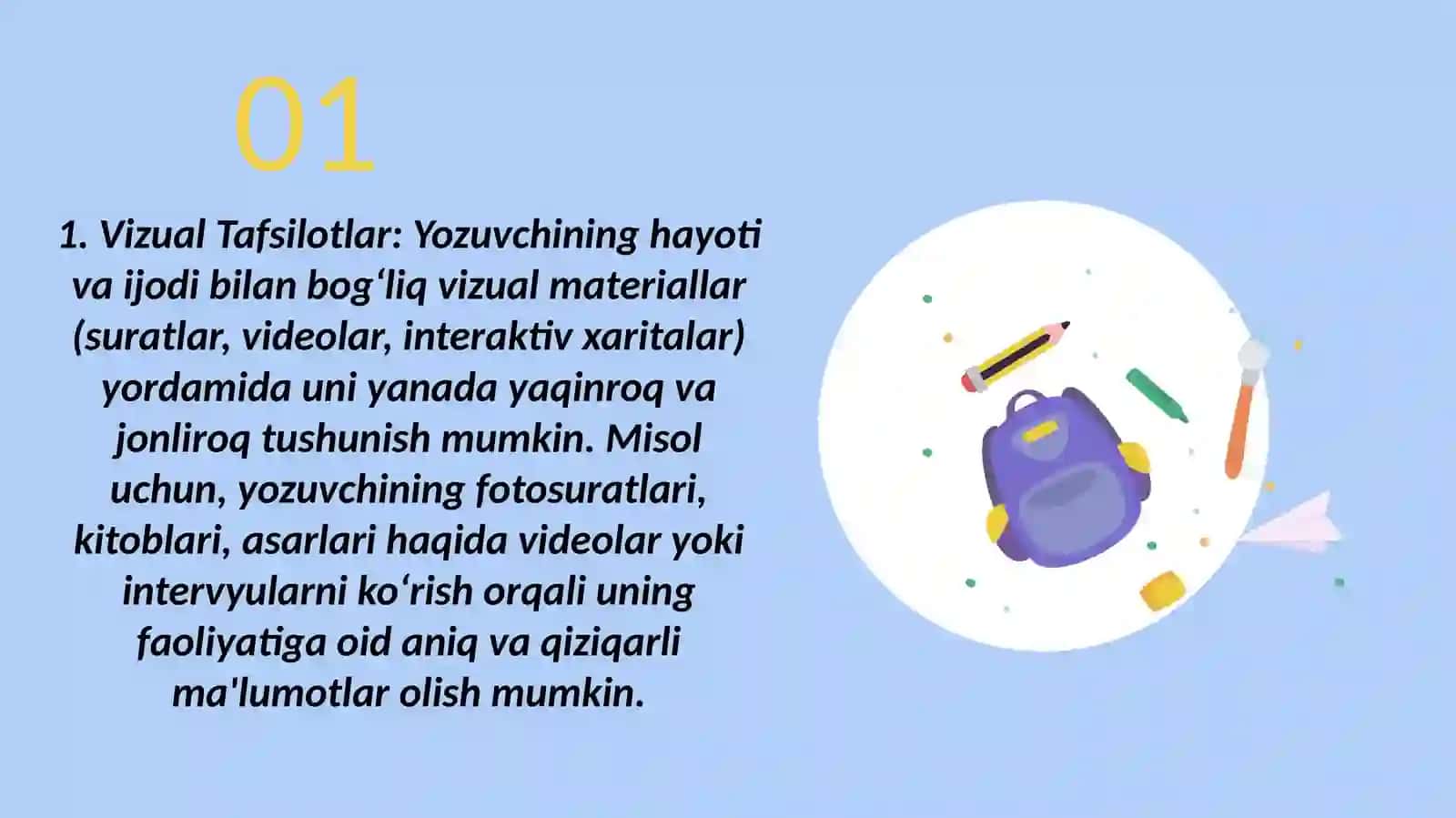 Yozuvchi tarjimai holini o'rganishda AKT va multimedian vositalarida foydalanish 3