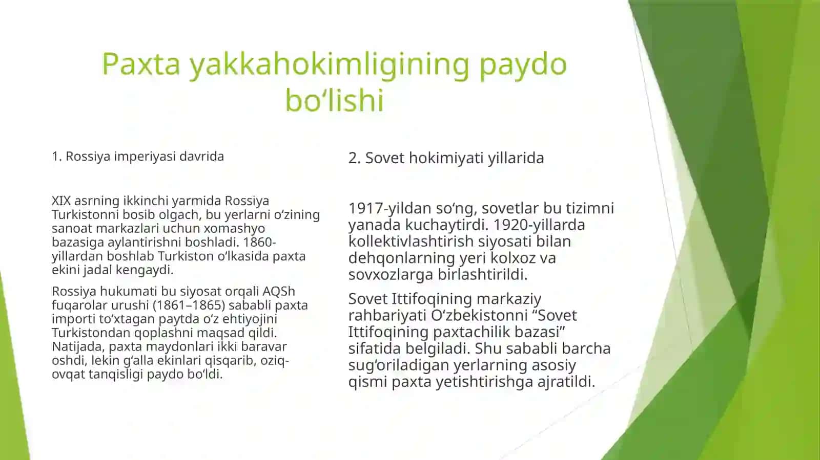 O‘ZBEKISTONDA  PAXTA YAKKAHOKIMLIGINING KUCHAYISHI 3