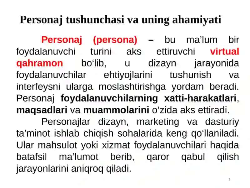 Foydalanuvchi interfeysi loyihalashda personajlardan foydalanish 3