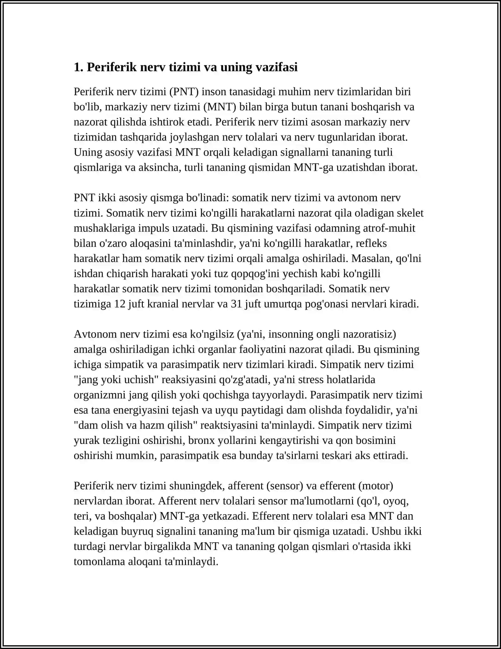PERIFERIK NERV TIZIMIGA TASIR QILUVCHI MODDALAR. EFFERENT INNERVATSIYA HAQIDA TUSHUNCHA 3